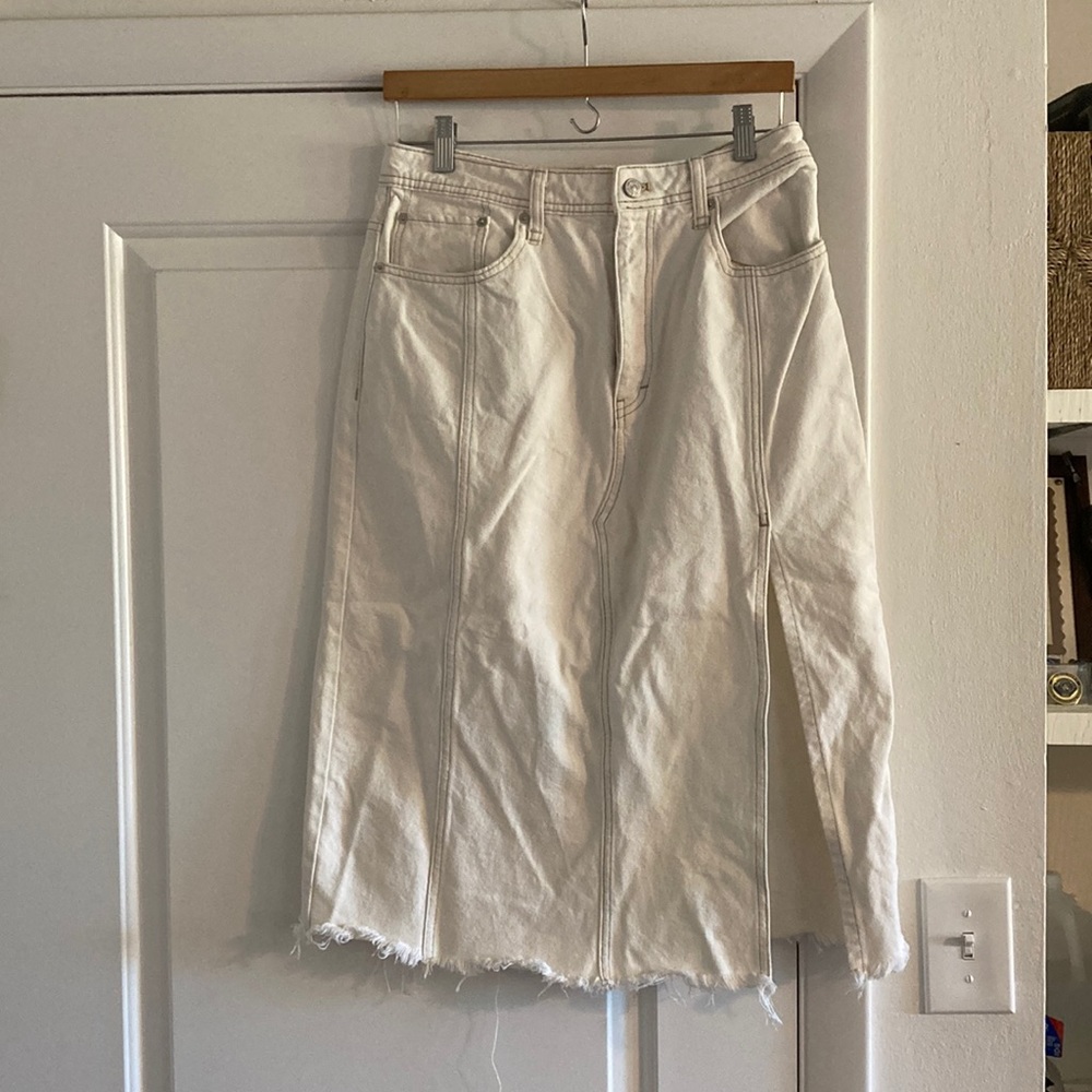 White denim knee length skirt